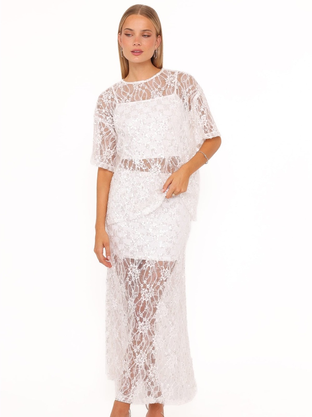 Sheer Lace Overlay White Set